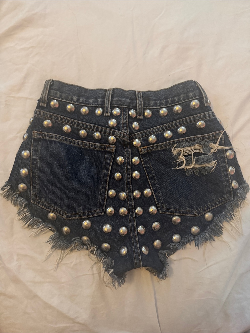 Upcycled Custom Studded Back Denim Cutoff Shorts - Vintage Guess